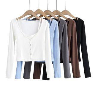 Long Sleeve Mock Two Piece Button-up Sweater