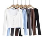 Long Sleeve Mock Two Piece Button-up Sweater