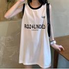 Two Tone Sleeveless Lettering T-shirt