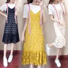 Set: Short Sleeve T-shirt Dress + Lace Spaghetti Strap Dress