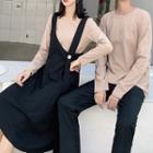 Plain T-shirt / Midi A-line Pinafore Dress