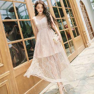 Tulle Overlay Spaghetti Strap Dress