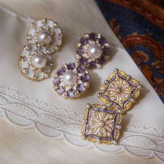 Faux Pearl Rhinestone Alloy Earring (various Designs)