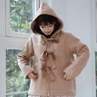 Ribbon-accent Hooded Zip-up Coat