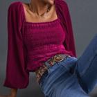 Long-sleeve Shirred Velour Crop Top