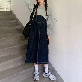 Irregular Hem Cropped Pullover / Denim Midi Jumper Dress