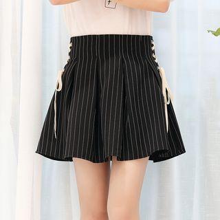 Pleated Pinstripe Mini Skirt