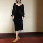 Long-sleeve Plain Velvet Dress