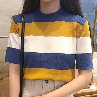 Set: Short-sleeve Striped T-shirt + A-line Skirt