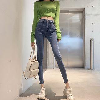 High Waist Washed Crop Skinny Jeans