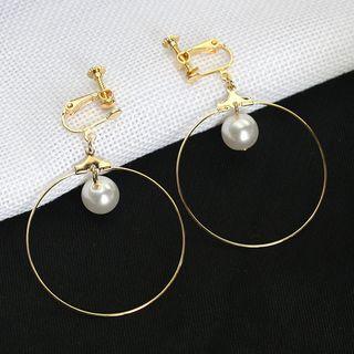 Metal Ring Faux-pearl Drop Earring