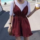 Set: Plain Short-sleeve T-shirt + V-neck Jumper Shorts