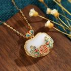 Faux Gemstone Pendant Alloy Necklace Cp559 - Gold Trim - White - One Size