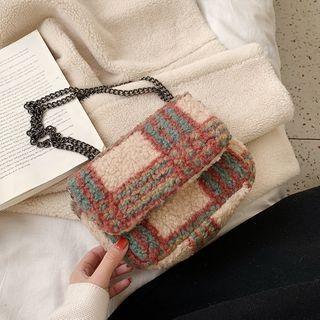 Chain Plaid Fleece Crossbody Bag