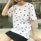 Banana Embroidered Dotted Short Sleeve T-shirt