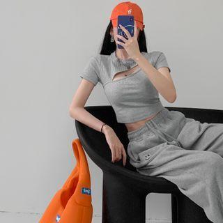 Cutout-front Slim-fit Crop T-shirt