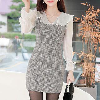 Inset Tie-cuff Blouse Tweed Dress