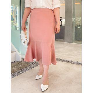 Plus Size Band-waist Linen Blend Mermaid Skirt