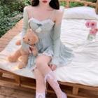 Plain Cardigan / Plaid Ruffle A-line Dress