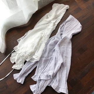 Frill Trim Hooded Crinkled Chiffon Light Jacket