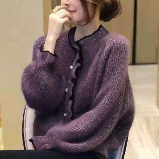 Ruffle Glitter Cardigan Purple - One Size