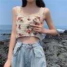 Floral Embroidered Ruffled Cropped Top / High-waist Jeans