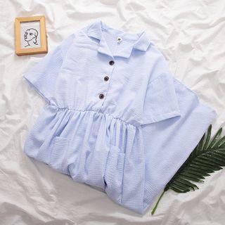 Short-sleeve Pocket-front Midi A-line Dress