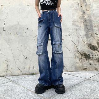 High Waist Cargo Bootcut Jeans