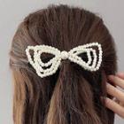 Beaded Hair Clip 1 - Bow - Faux Pearl - One Size