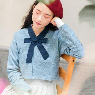 Long-sleeve Ribbon-neck Top / Jumper Skirt