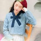 Long-sleeve Ribbon-neck Top / Jumper Skirt