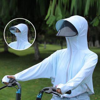 Sun Protection Hooded Long-sleeve Cape With Visor