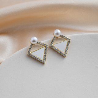 Geometric Rhinestone Faux Pearl Earring 1 Pair - E3195 - Gold - One Size