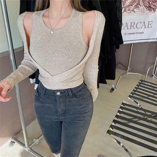 Long-sleeve Crisscross Top + Plain Camisole