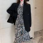Plain Blazer / Printed Long-sleeve Midi A-line Dress