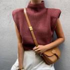 Plain Mock-neck Sleeveless Knit Sweater