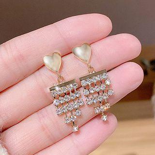 Heart Rhinestone Fringed Earring E0173 - 1 Pair - Gold - One Size