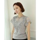 Flutter-sleeve Lace-yoke Top