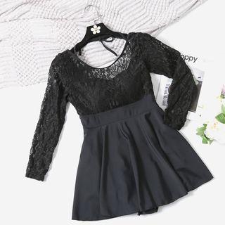 Long-sleeve Lace Paneled Swimdress
