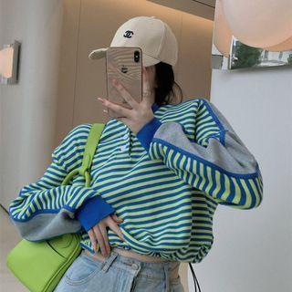 Color Block Stripe Panel Sweatshirt Blue - One Size