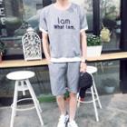 Set: Letter Piped Short-sleeve T-shirt + Shorts