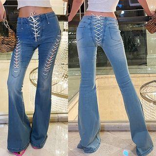 Low-waist Lace-up Flared Jeans