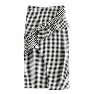 Plaid Frill Trim Cutout Fitted Skirt