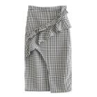 Plaid Frill Trim Cutout Fitted Skirt