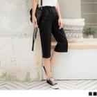 Elastic Waist Buttoned Cropped Pants