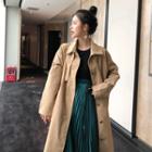 Long Buttoned Trench Coat / Pleated Midi Skirt / Long-sleeve Top