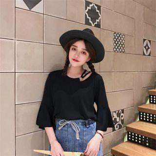 Plain Cut Out Detail 3/4 Sleeve T-shirt