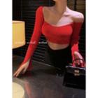 Off-shoulder Cropped Sweater Red - One Size