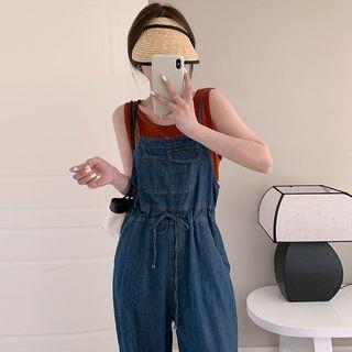 Knit Tank Top / Spaghetti Strap Denim Jumper Pants