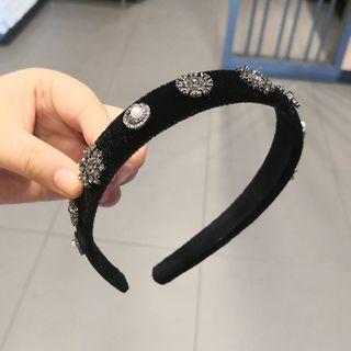 Rhinestone Embellished Headband Black - One Size
